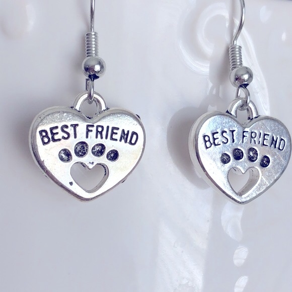 New Paw Print Puppy Dog Kitty Cat Dangling Drop Heart Handmade Earrings Gifts - Picture 2 of 5